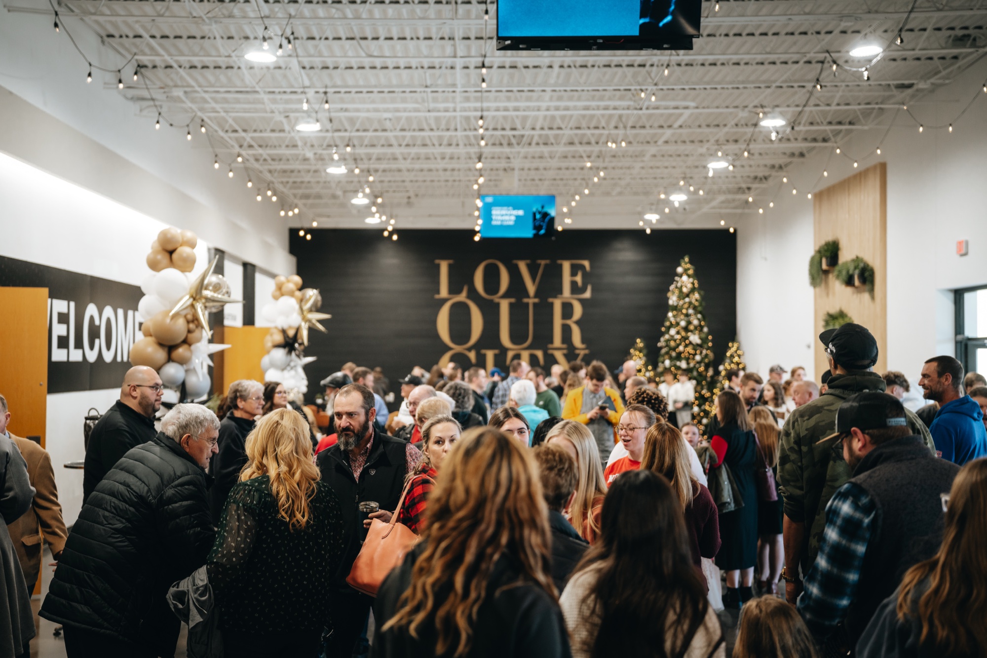 Christmas decorated lobby